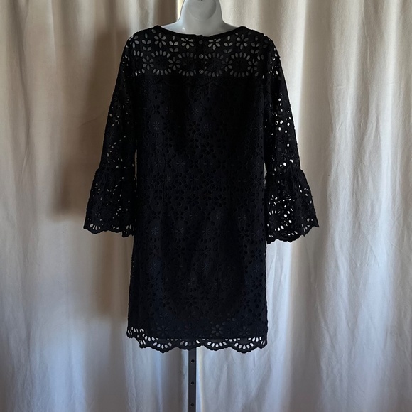 J. Crew UK Black Lace Fit & Flare Dress—Size 6 - Picture 6 of 8